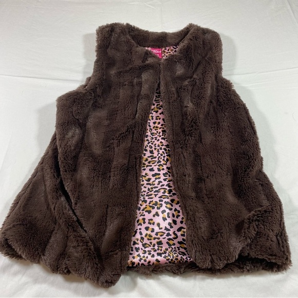 Forever Orchid Other - Forever Orchid Faux Fur Vest Dark Brown Girls Vest Velvet Pink Leopard Lining